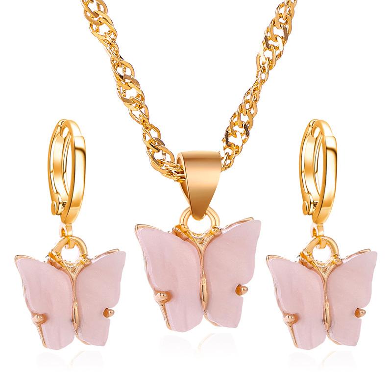 Wholesale color alloy butterfly necklace JWE-NE-D637