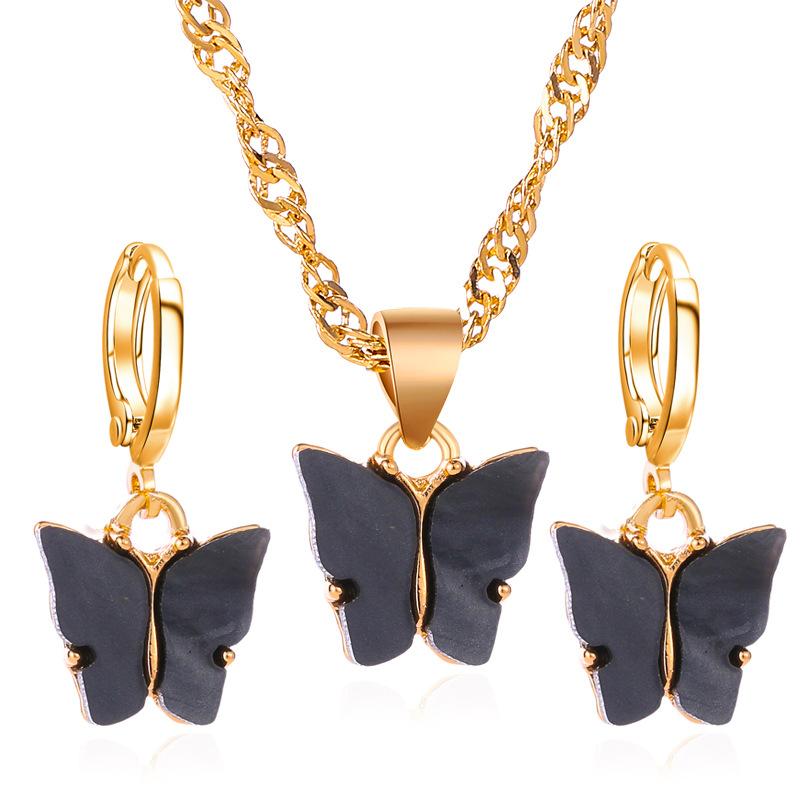 Wholesale color alloy butterfly necklace JWE-NE-D637