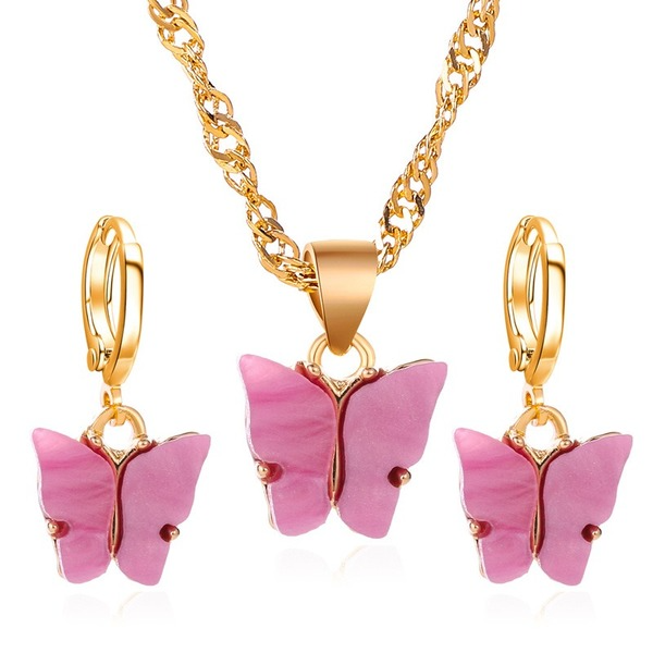 Wholesale color alloy butterfly necklace JWE-NE-D637