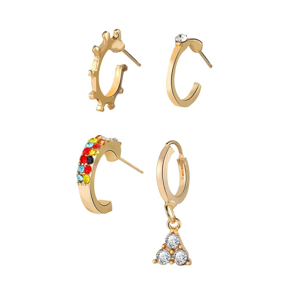 Wholesale color-encrusted zircon triangular earring set JWE-ES-F280