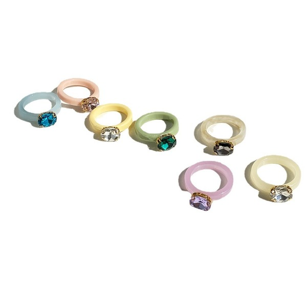 Wholesale color resin micro-inlaid Rhinestone geometric ring JWE-RS-F370
