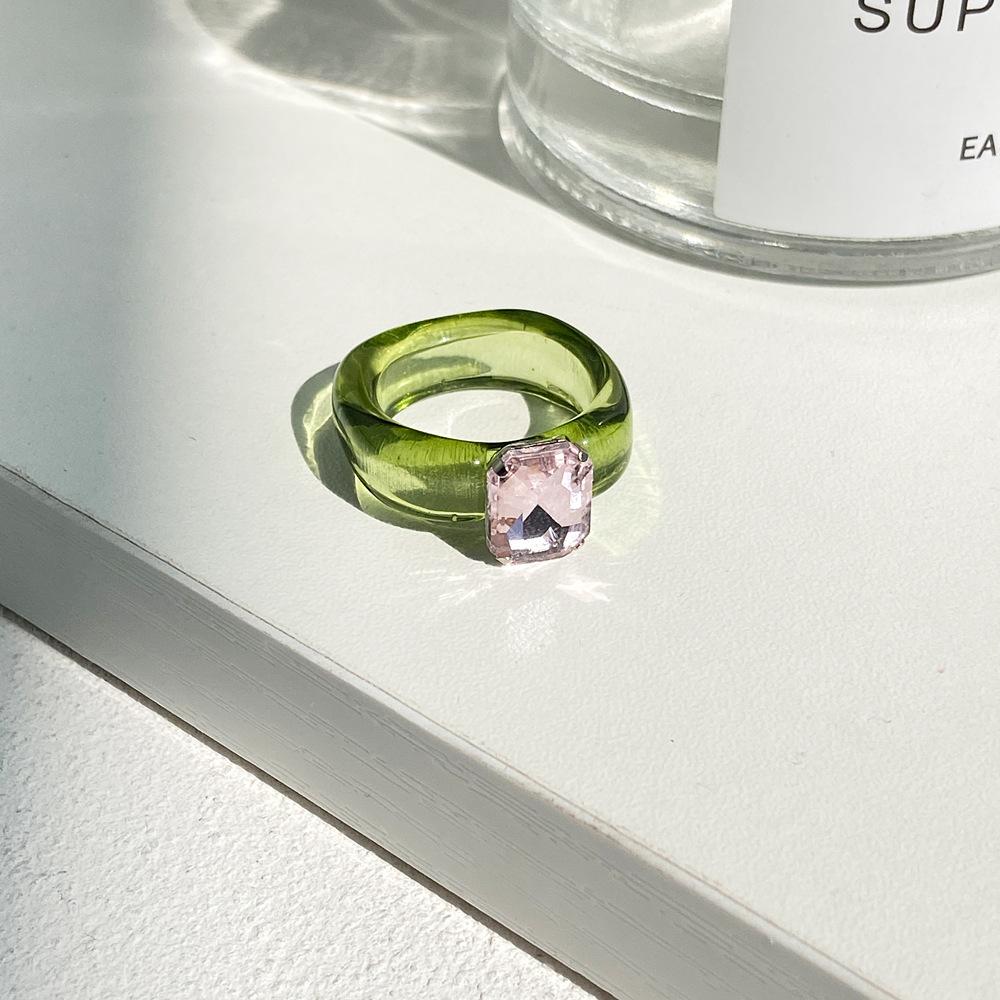 Wholesale color resin micro-inlaid Rhinestone geometric ring JWE-RS-F370