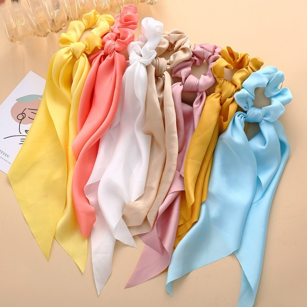 Wholesale colored cloth knotted ribbon satin large intestine circle ponytail tied hair JWE-HS-F301