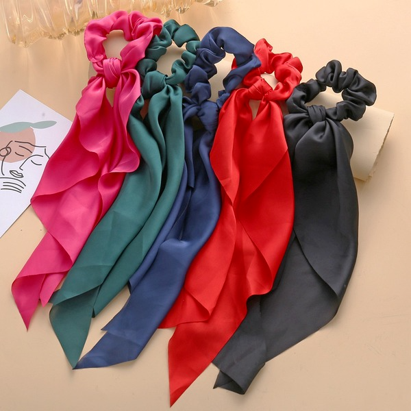 Wholesale colored cloth knotted ribbon satin large intestine circle ponytail tied hair JWE-HS-F301