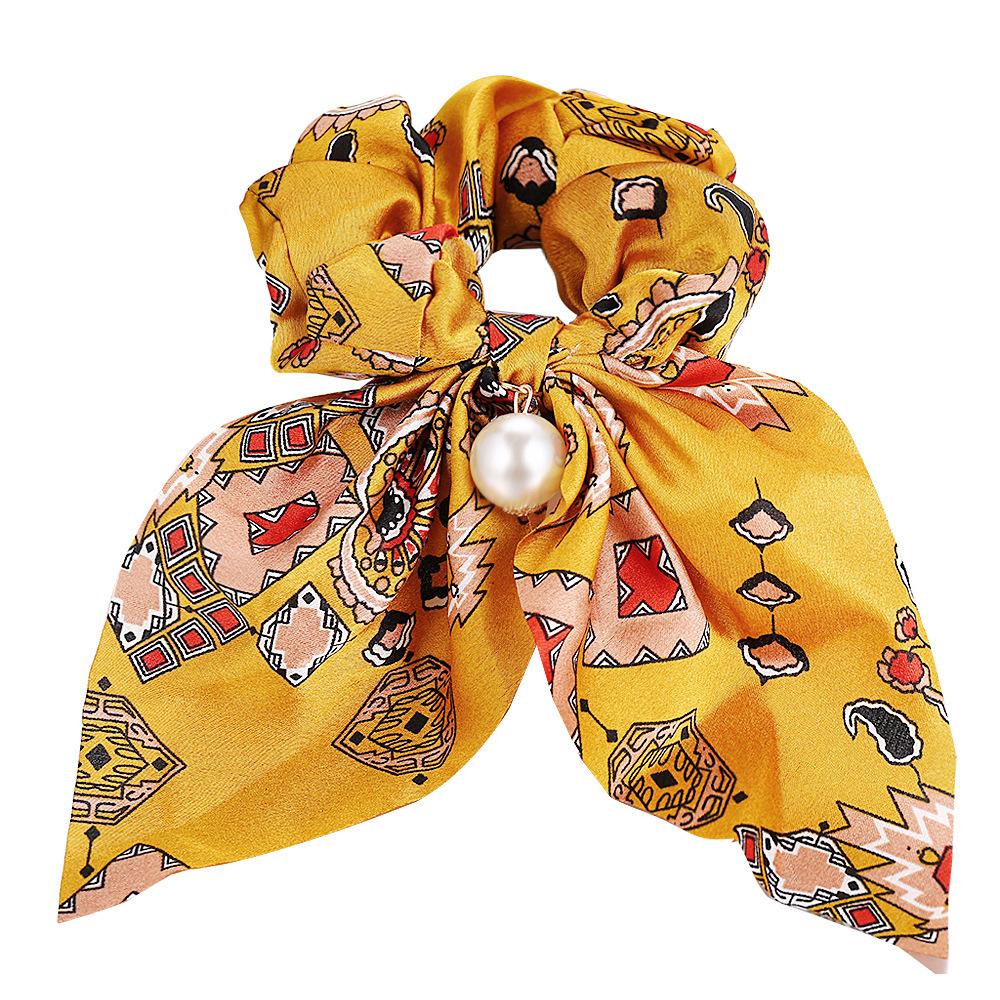 Wholesale colorful fabric pearl pendant women's hair with knotted bow hair rope  JWE-HS-F310