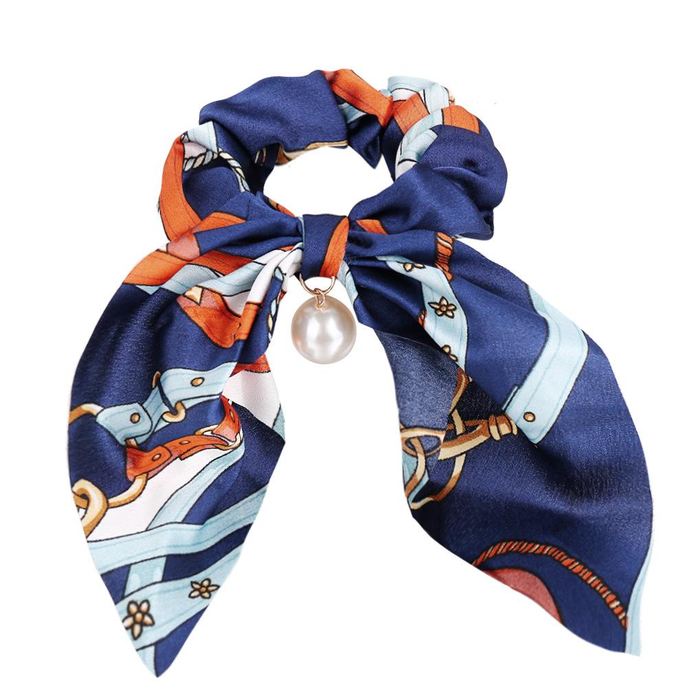 Wholesale colorful fabric pearl pendant women's hair with knotted bow hair rope  JWE-HS-F310