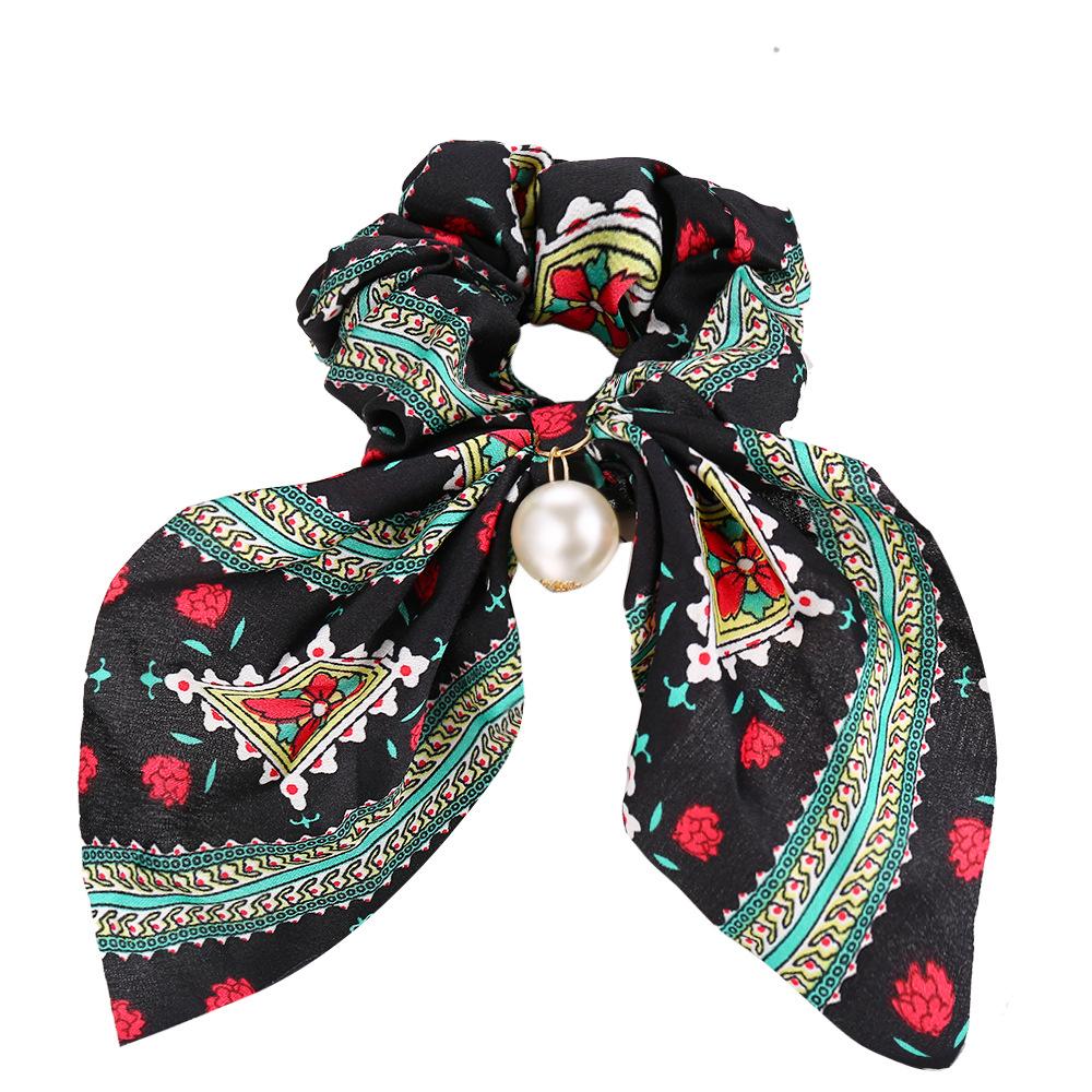 Wholesale colorful fabric pearl pendant women's hair with knotted bow hair rope  JWE-HS-F310