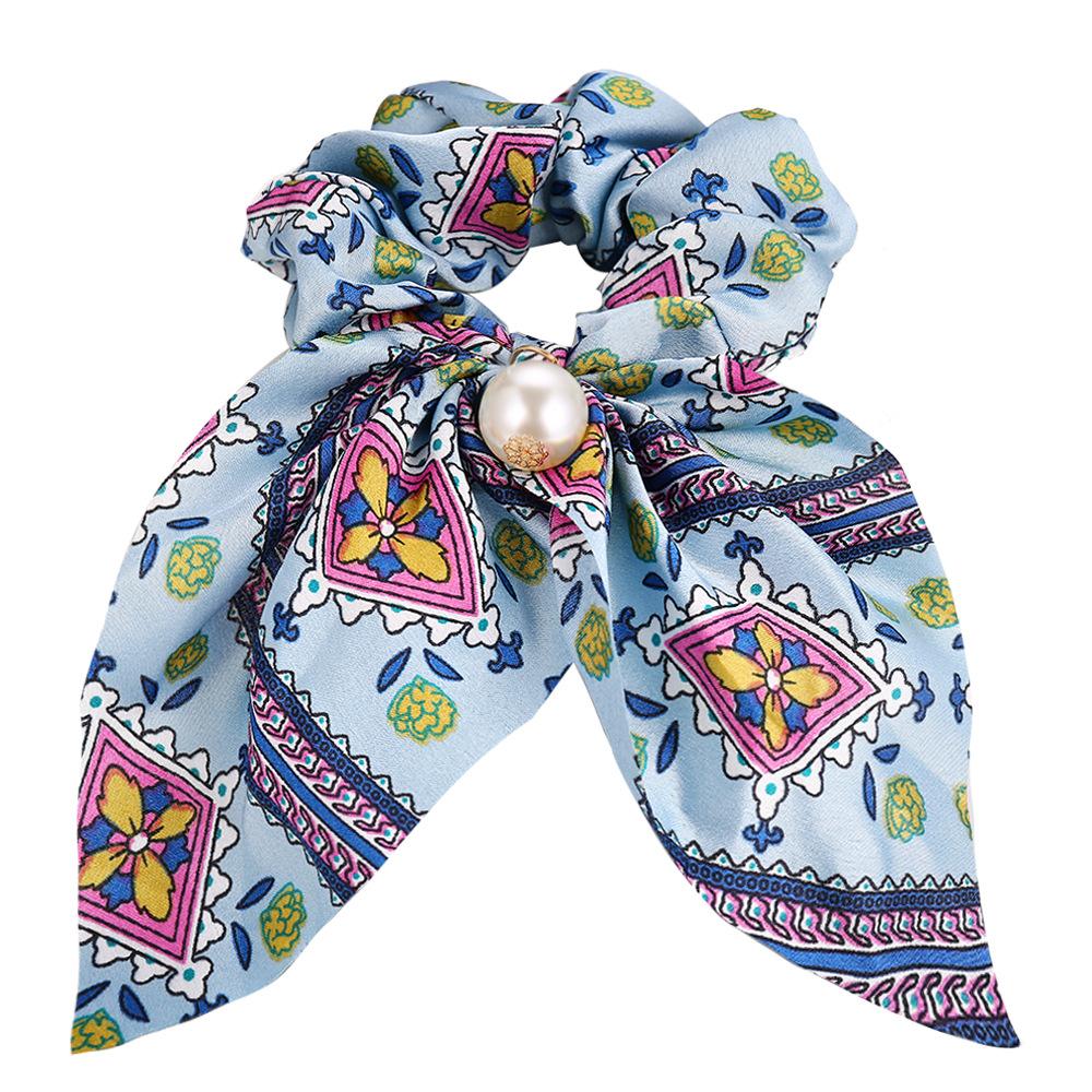 Wholesale colorful fabric pearl pendant women's hair with knotted bow hair rope  JWE-HS-F310