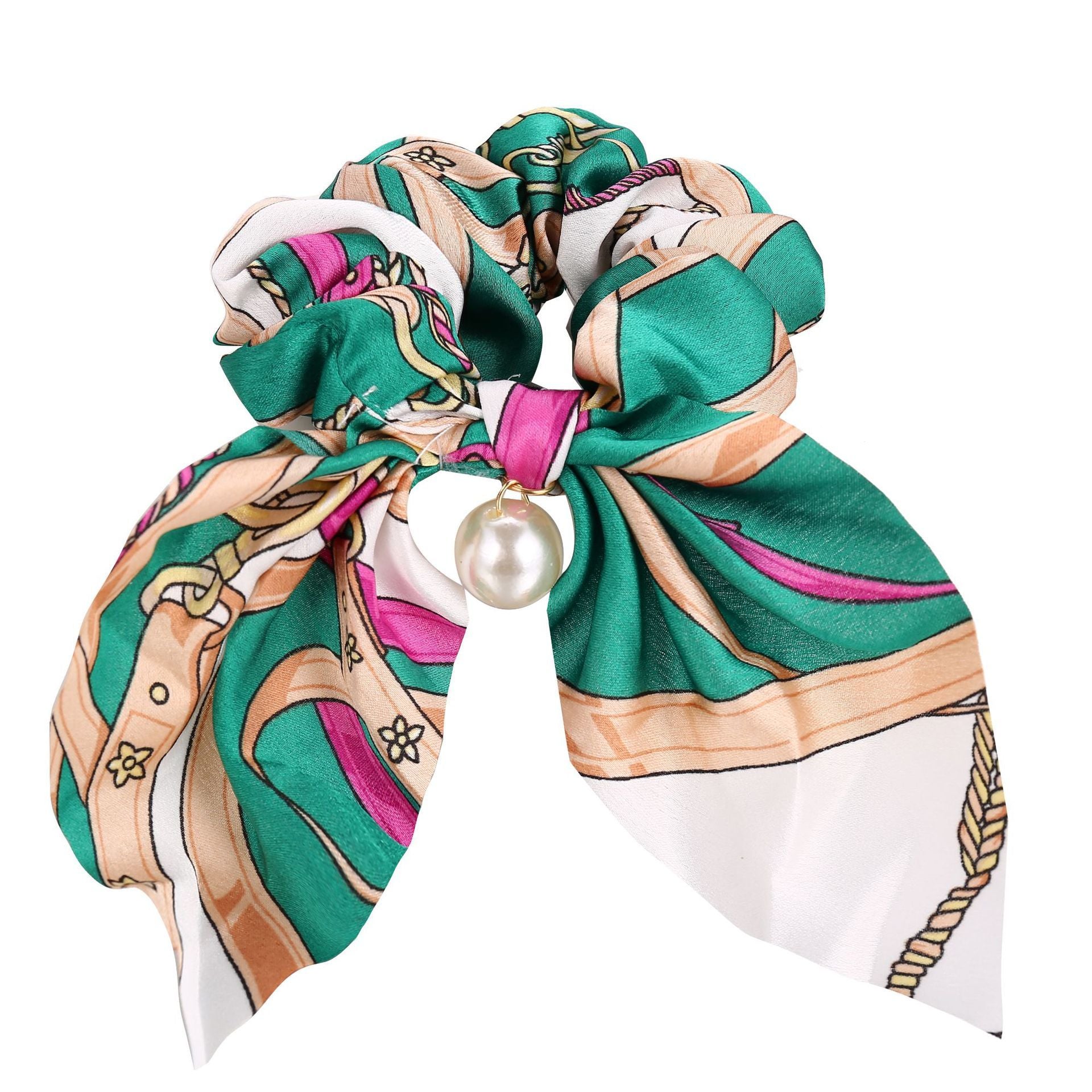 Wholesale colorful fabric pearl pendant women's hair with knotted bow hair rope  JWE-HS-F310