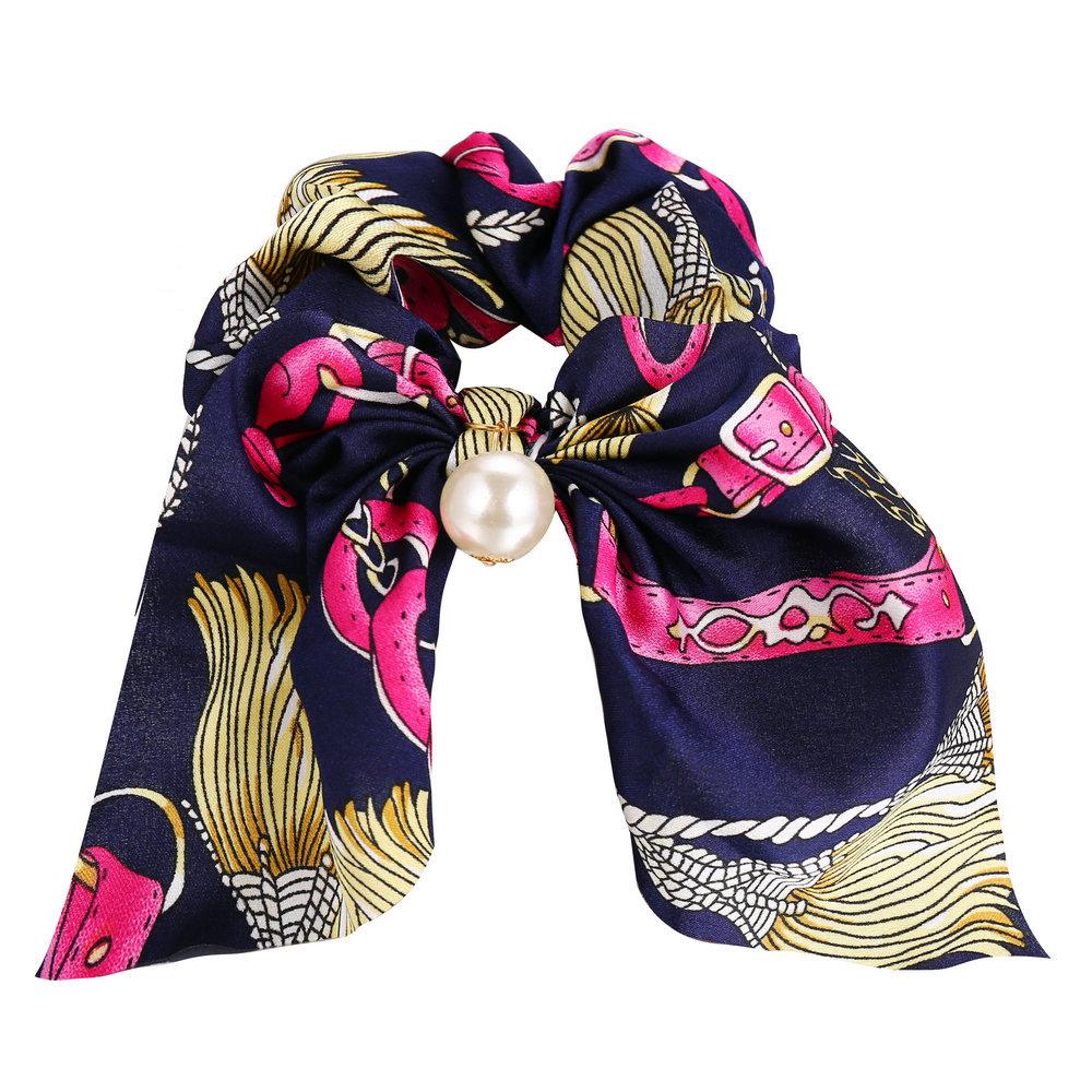 Wholesale colorful fabric pearl pendant women's hair with knotted bow hair rope  JWE-HS-F310