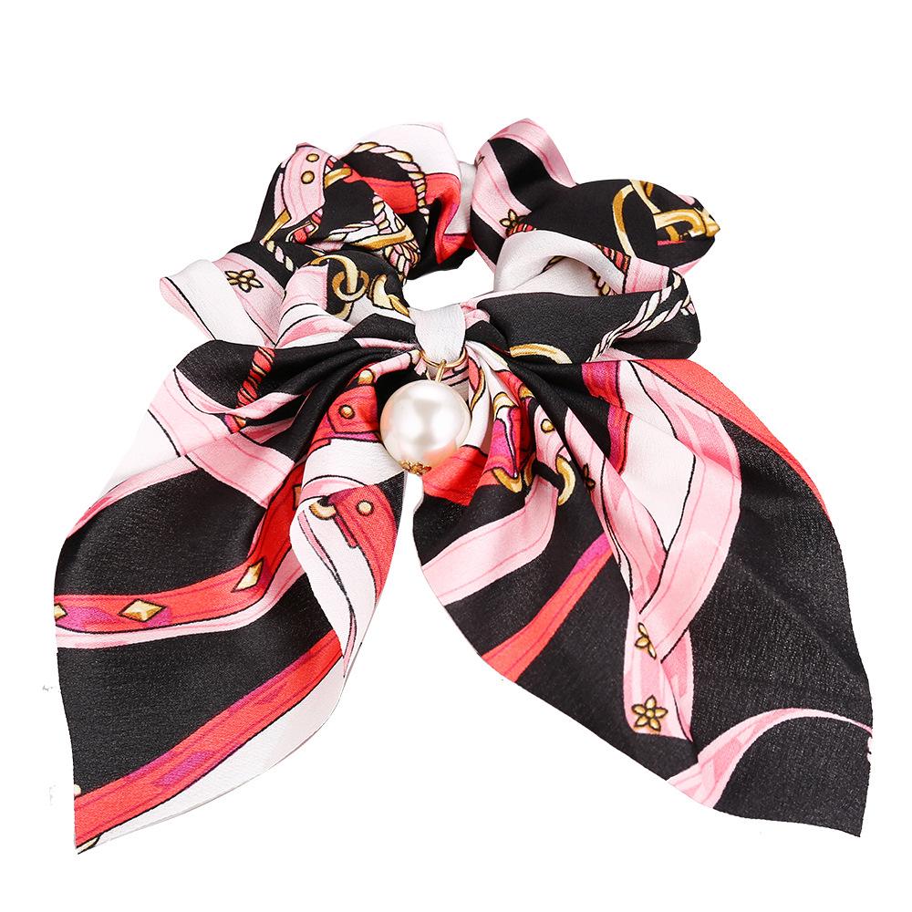 Wholesale colorful fabric pearl pendant women's hair with knotted bow hair rope  JWE-HS-F310