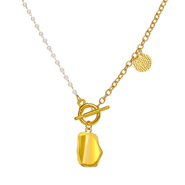 Wholesale gold alloy collarbone chain creative retro pearl irregular metal sheet necklace JWE-NE-F323