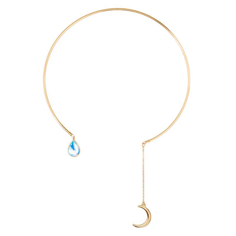 Wholesale gold alloy Rhinestone moon water drop necklace JWE-NE-D631