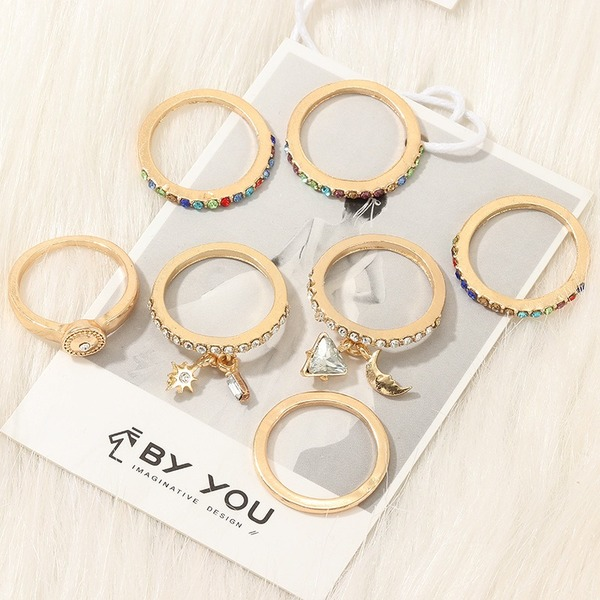 Wholesale gold alloy geometric color-encrusted diamond sun moon set ring JWE-RS-e030