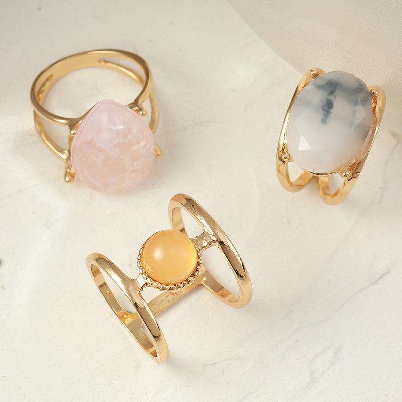 Wholesale gold alloy geometric colored resin ring JWE-RS-e069