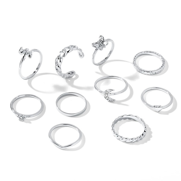 Wholesale gold chain vintage Rhinestone crescent butterfly love alloy ring JWE-RS-F362