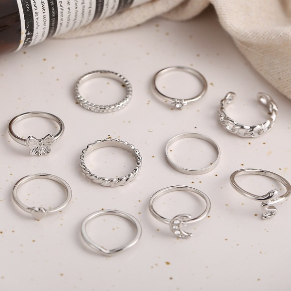 Wholesale gold chain vintage Rhinestone crescent butterfly love alloy ring JWE-RS-F362