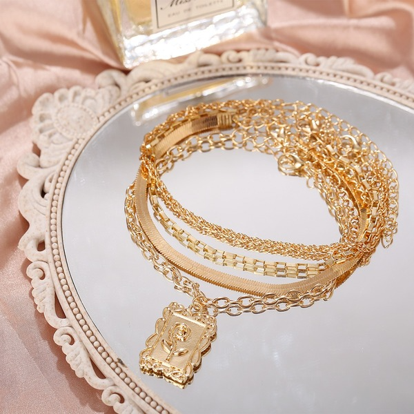 Wholesale golden multi-layer snake bone chain rose tag anklet JWE-AS-F323