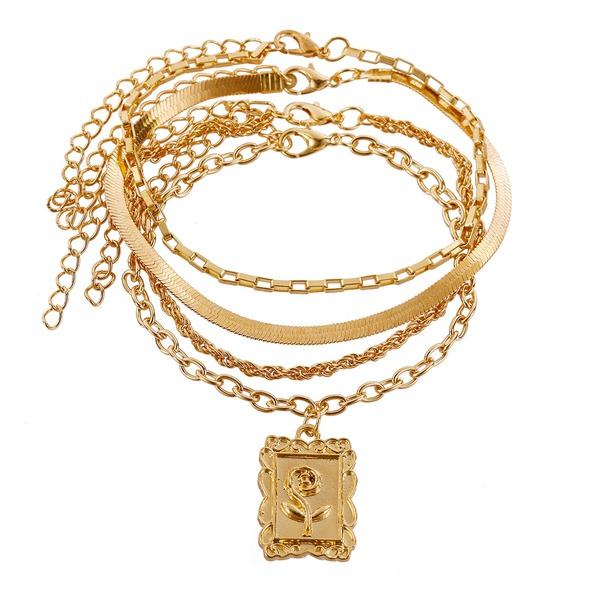 Wholesale golden multi-layer snake bone chain rose tag anklet JWE-AS-F323