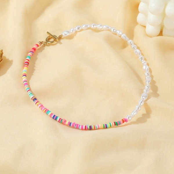 Wholesale Necklace color soft pottery pearl chain JWE-NE-D579