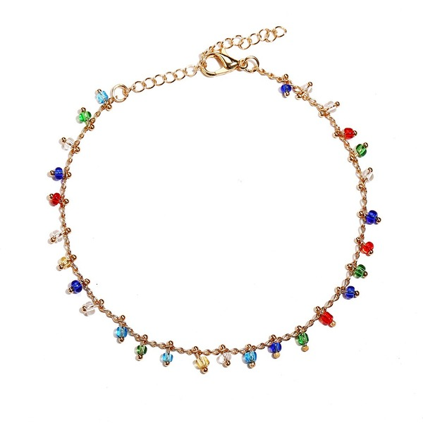 Wholesale retro simple rainbow color glass bead alloy Anklet JWE-AS-F399