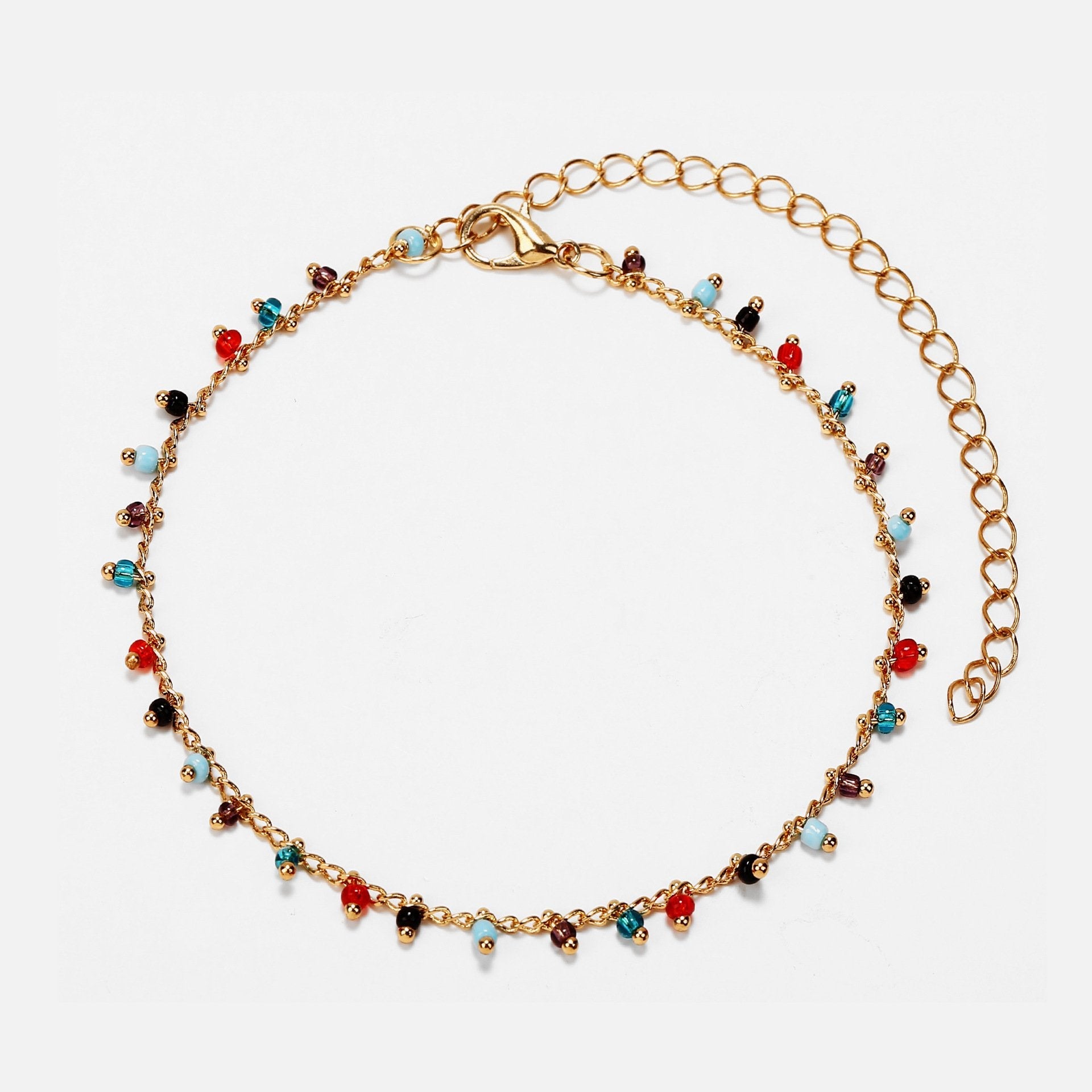Wholesale retro simple rainbow color glass bead alloy Anklet JWE-AS-F399