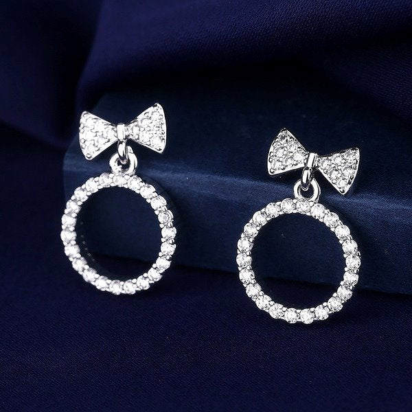 Wholesale Sterling Silver Jewelry bow-knot round silver earrings JWE-ES-BLX025