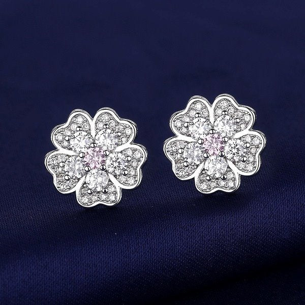 Wholesale Sterling Silver Jewelry copper Pink Flower Earrings JWE-ES-BLX043