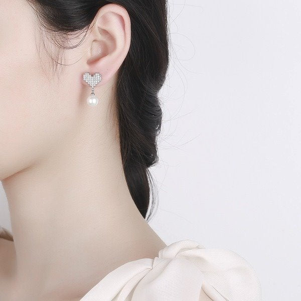 Wholesale Sterling Silver Jewelry Heart Shaped Pearl Silver Earrings JWE-ES-BLX024