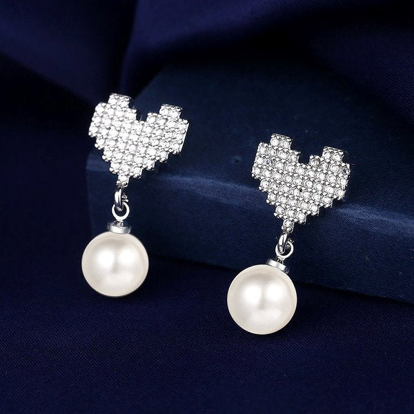 Wholesale Sterling Silver Jewelry Heart Shaped Pearl Silver Earrings JWE-ES-BLX024