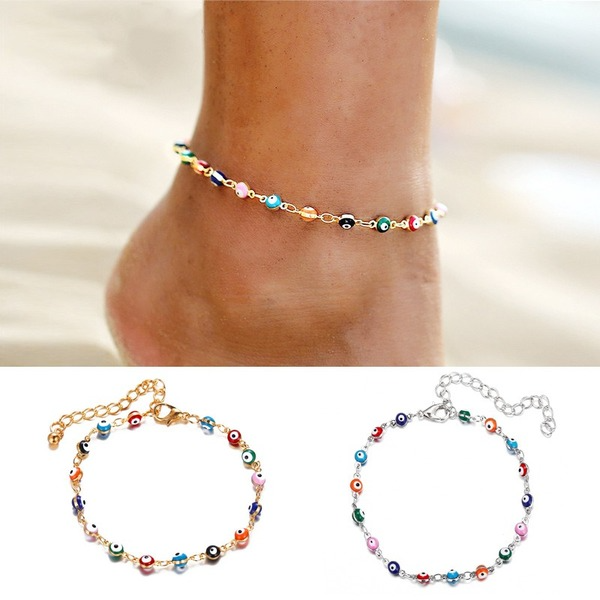 Wholesale vintage bohemian style color eye anklet JWE-AS-F325